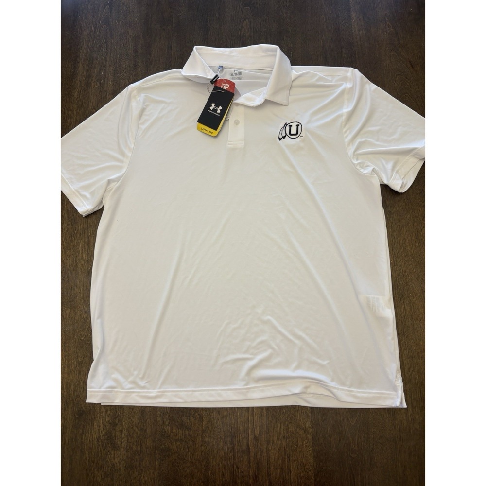 Under Armour Utah Utes Performance Golf Polo Shirt White Mens XL NWOT